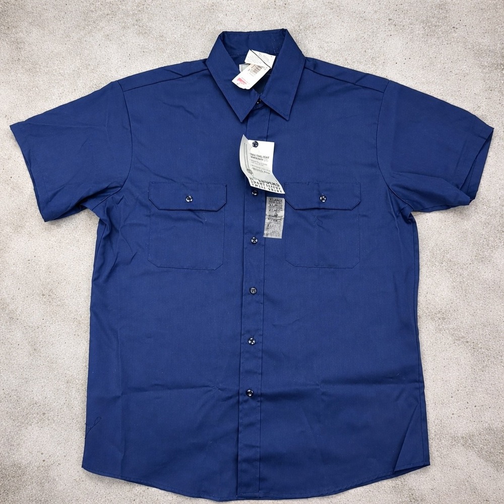 Vintage Sears Roebucks Work Shirt XL Navy Blue NWT Deadstock Perma-Prest Twill